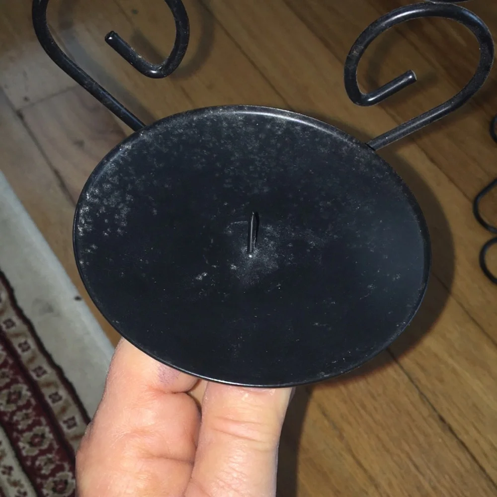 Black Fancy Candle Holder And Round Mirror
